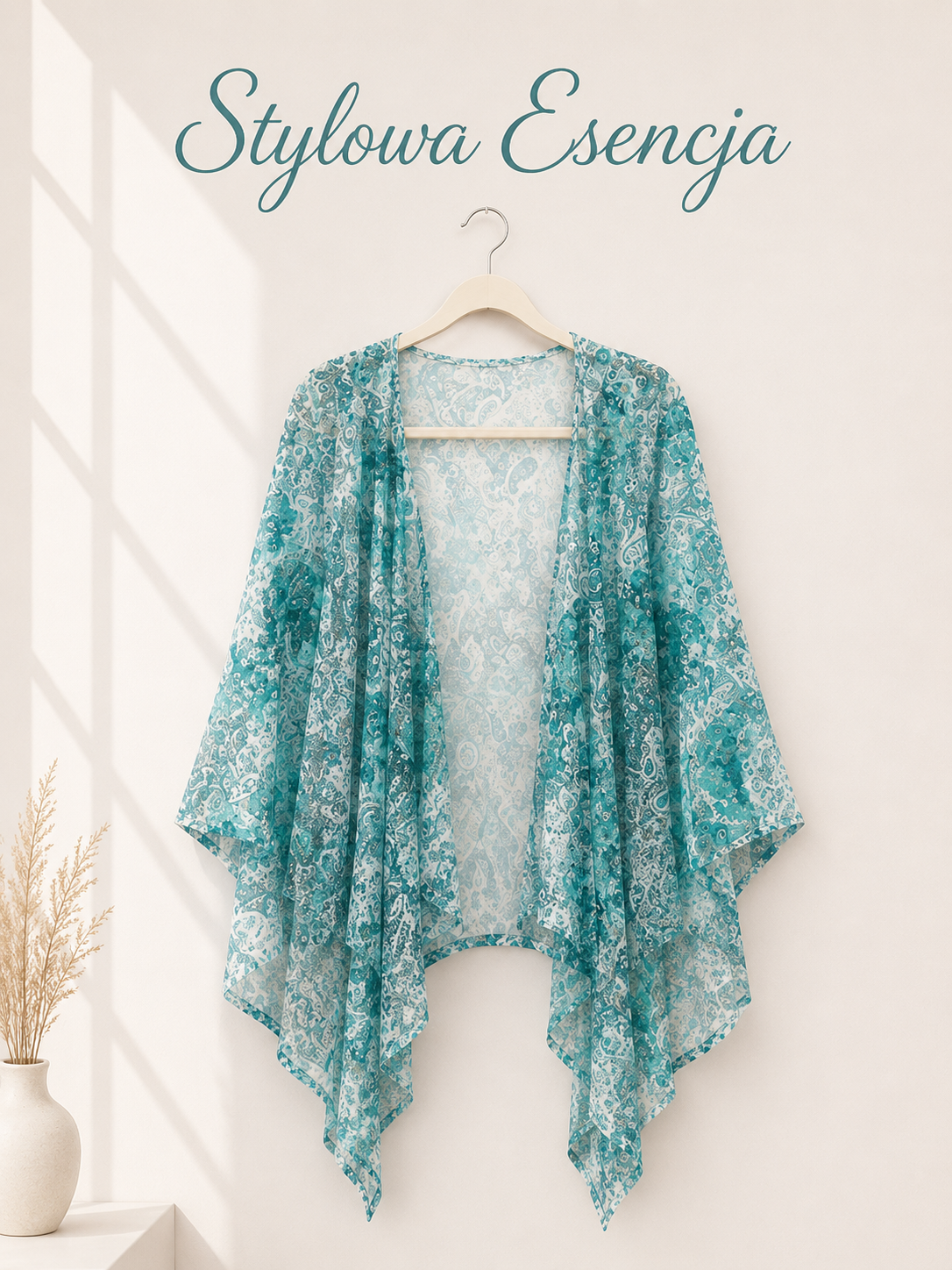 Zwiewne turkusowe kimono narzutka | UK 16-18 / EUR 44-46