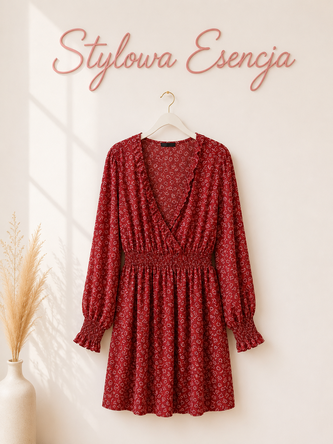 Burgundowa/bordowa sukienka w białe drobne kwiaty | Shein | UK 16 / EUR 44