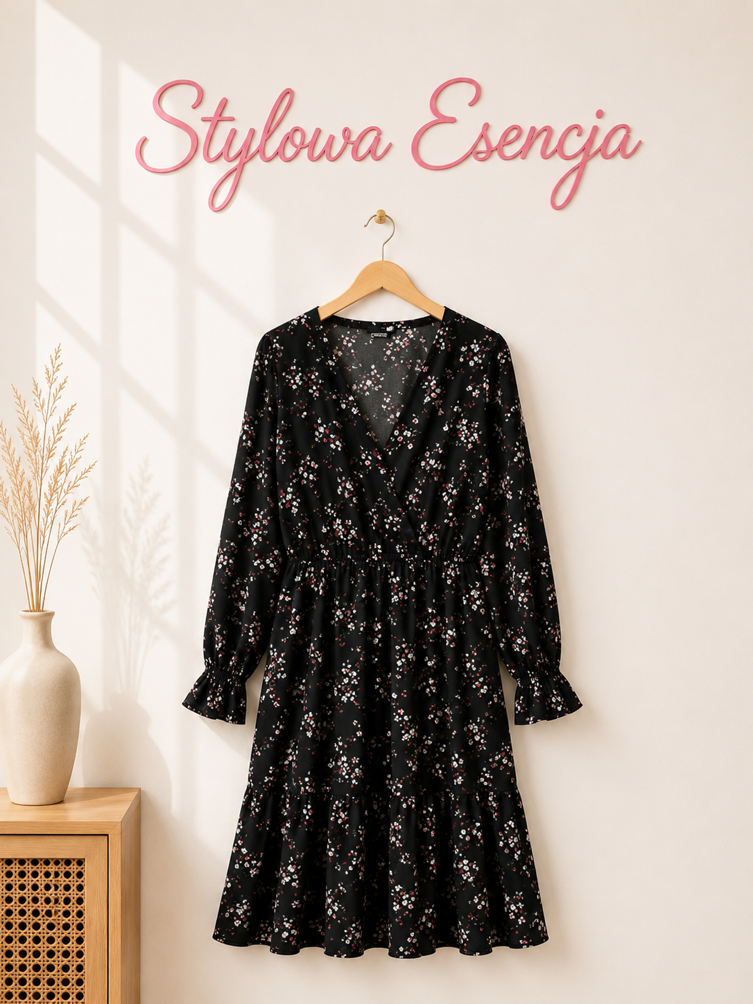 Czarna sukienka w drobne kwiatuszki | Pep&Co | UK 12 / EUR 40