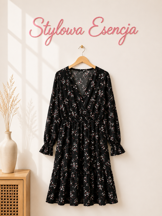Czarna sukienka w drobne kwiatuszki | Pep&Co | UK 12 / EUR 40