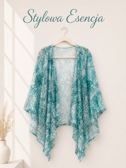 Zwiewne turkusowe kimono narzutka | UK 16-18 / EUR 44-46