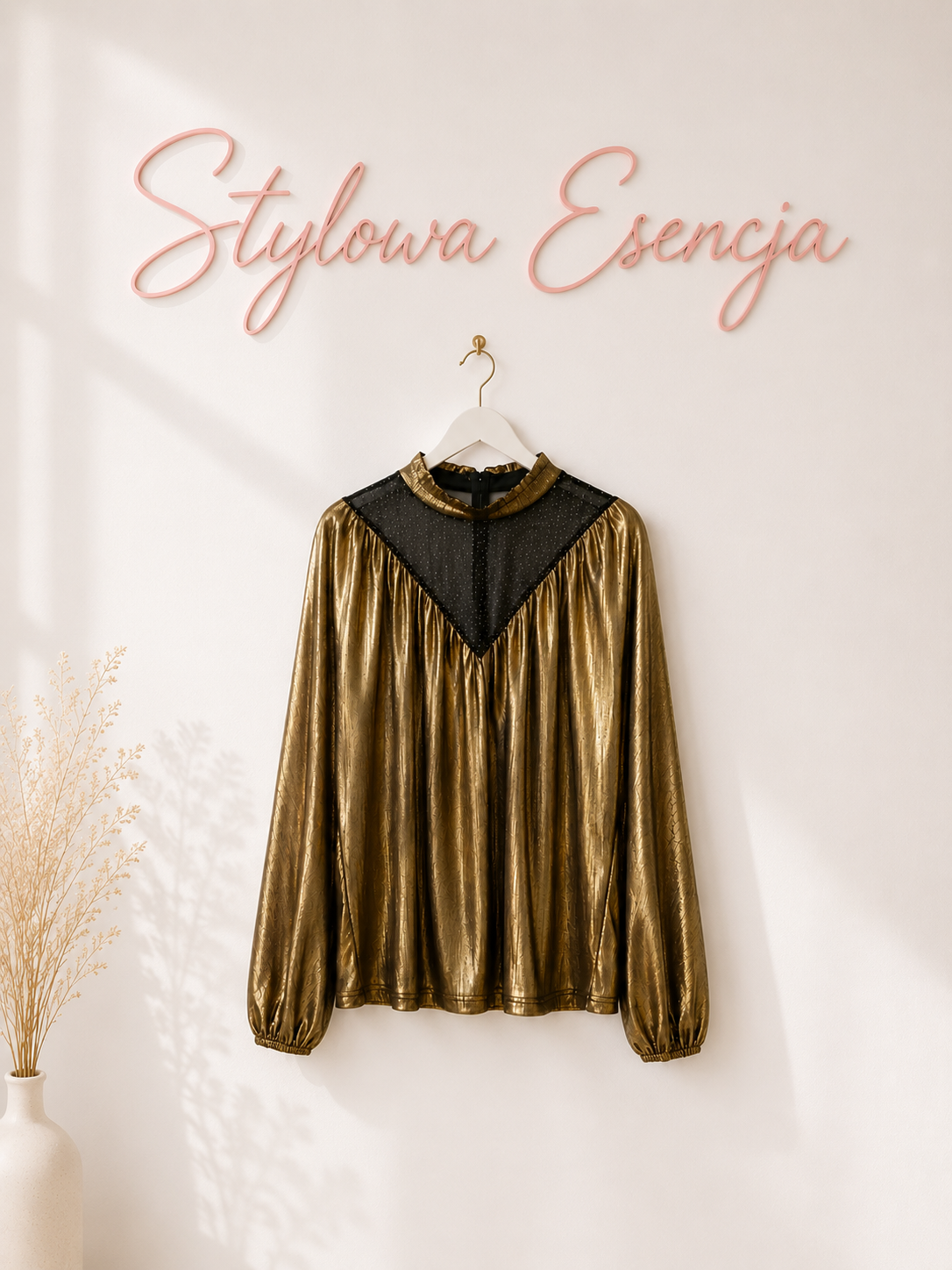 Złota metaliczna bluzka z tiulem/siateczką | Shein | UK 16 / EUR 44