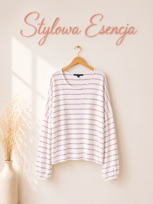 Biała bluzka w różowe paski | French Connection | UK 12 / EUR 40