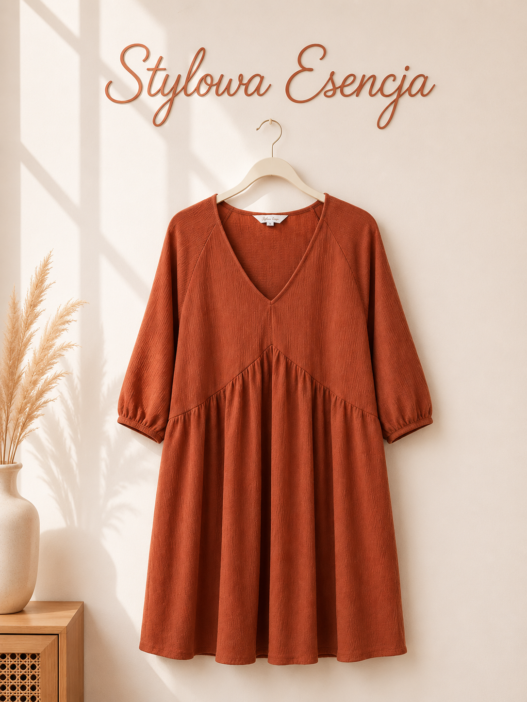 Sukienka w kolorze rdzawym/cynamonowym, V-neck | Primark | UK 14 / EUR 42