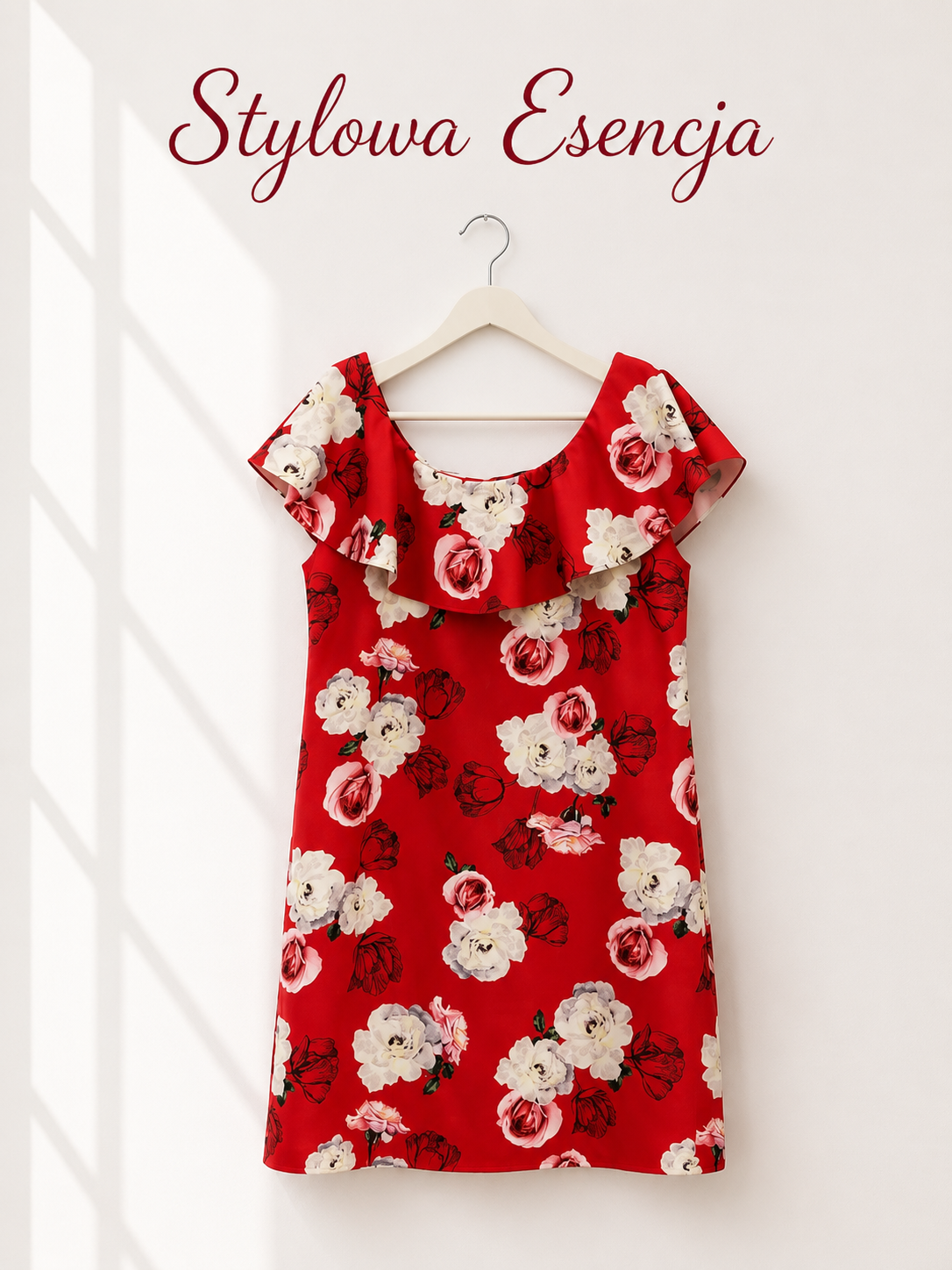 Czerwona sukienka w kwiaty z falbaną | George | UK 18 / EUR 46
